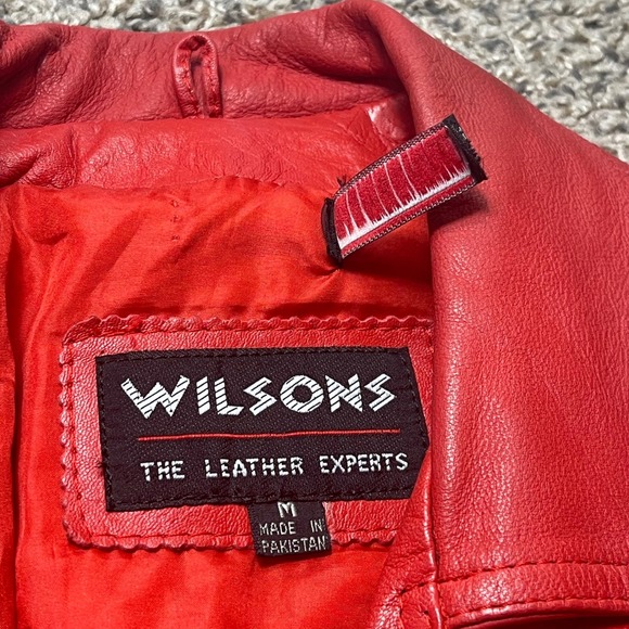 Wilsons Women's M Red Leather Moto Jacket Cropped Belted Biker Thinsulate - Picture 4 of 9